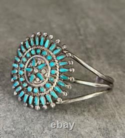 Vintage 40s Native American Zuni Petit point Turquoise Cluster Sterling Bracelet