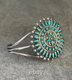 Vintage 40s Native American Zuni Petit point Turquoise Cluster Sterling Bracelet