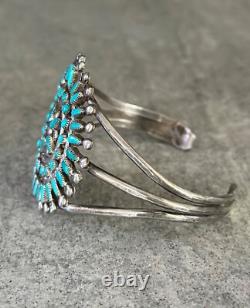 Vintage 40s Native American Zuni Petit point Turquoise Cluster Sterling Bracelet