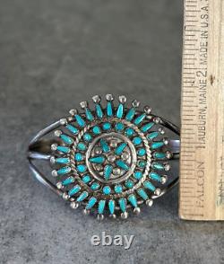 Vintage 40s Native American Zuni Petit point Turquoise Cluster Sterling Bracelet