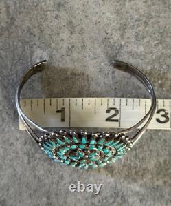 Vintage 40s Native American Zuni Petit point Turquoise Cluster Sterling Bracelet