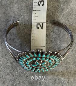 Vintage 40s Native American Zuni Petit point Turquoise Cluster Sterling Bracelet