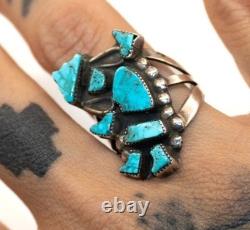Vintage 60s-70s Zuni Turquoise Yei Dancer Ring Size 5.5 Native American Western