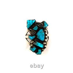 Vintage 60s-70s Zuni Turquoise Yei Dancer Ring Size 5.5 Native American Western