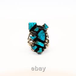 Vintage 60s-70s Zuni Turquoise Yei Dancer Ring Size 5.5 Native American Western