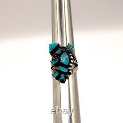 Vintage 60s-70s Zuni Turquoise Yei Dancer Ring Size 5.5 Native American Western