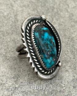 Vintage 70s Native American Navajo HIGH Grade MORENCI Turquoise Sterling RING 8