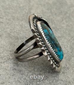 Vintage 70s Native American Navajo HIGH Grade MORENCI Turquoise Sterling RING 8