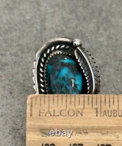 Vintage 70s Native American Navajo HIGH Grade MORENCI Turquoise Sterling RING 8