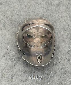 Vintage 70s Native American Navajo HIGH Grade MORENCI Turquoise Sterling RING 8