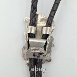 Vintage 925 Sterling Silver Native American Turquoise Leaves & Swirls Bolo Tie