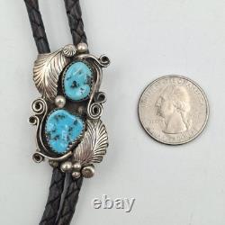 Vintage 925 Sterling Silver Native American Turquoise Leaves & Swirls Bolo Tie