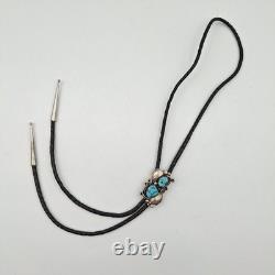 Vintage 925 Sterling Silver Native American Turquoise Leaves & Swirls Bolo Tie