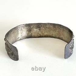 Vintage 925 Sterling Silver Turquoise Native American Etched Cuff Bracelet 6.5