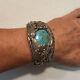 Vintage ADC Sterling Silver Hand Made Navajo Wide Turquoise Cuff Bracelet