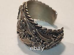 Vintage ADC Sterling Silver Hand Made Navajo Wide Turquoise Cuff Bracelet