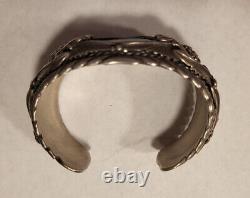 Vintage ADC Sterling Silver Hand Made Navajo Wide Turquoise Cuff Bracelet