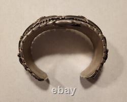 Vintage ADC Sterling Silver Hand Made Navajo Wide Turquoise Cuff Bracelet