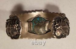 Vintage ADC Sterling Silver Hand Made Navajo Wide Turquoise Cuff Bracelet