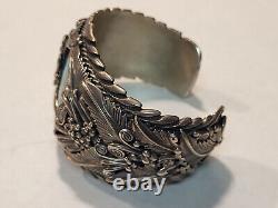 Vintage ADC Sterling Silver Hand Made Navajo Wide Turquoise Cuff Bracelet