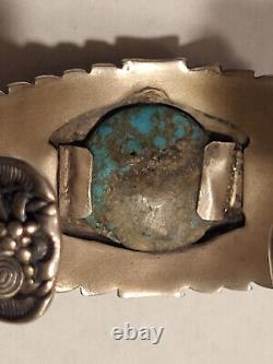 Vintage ADC Sterling Silver Hand Made Navajo Wide Turquoise Cuff Bracelet