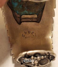 Vintage ADC Sterling Silver Hand Made Navajo Wide Turquoise Cuff Bracelet