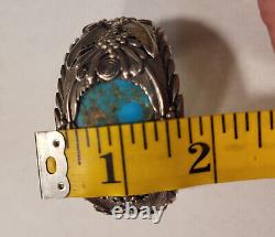 Vintage ADC Sterling Silver Hand Made Navajo Wide Turquoise Cuff Bracelet
