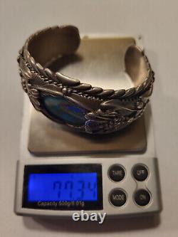 Vintage ADC Sterling Silver Hand Made Navajo Wide Turquoise Cuff Bracelet