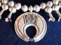 Vintage Al Joe Navajo Native American Sterling Silver Squash Blossom Necklace