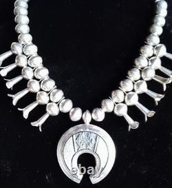Vintage Al Joe Navajo Native American Sterling Silver Squash Blossom Necklace