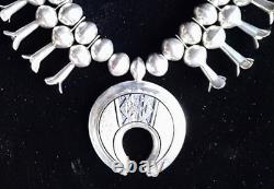 Vintage Al Joe Navajo Native American Sterling Silver Squash Blossom Necklace