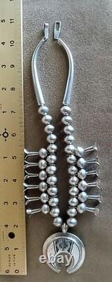 Vintage Al Joe Navajo Native American Sterling Silver Squash Blossom Necklace