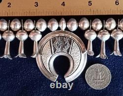 Vintage Al Joe Navajo Native American Sterling Silver Squash Blossom Necklace