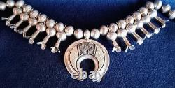 Vintage Al Joe Navajo Native American Sterling Silver Squash Blossom Necklace