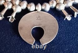 Vintage Al Joe Navajo Native American Sterling Silver Squash Blossom Necklace