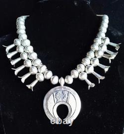 Vintage Al Joe Navajo Native American Sterling Silver Squash Blossom Necklace