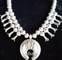 Vintage Al Joe Navajo Native American Sterling Silver Squash Blossom Necklace