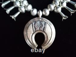 Vintage Al Joe Navajo Native American Sterling Silver Squash Blossom Necklace