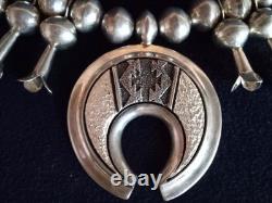 Vintage Al Joe Navajo Native American Sterling Silver Squash Blossom Necklace