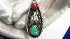 Vintage American Indian Necklace Circa 1960 Sterling Coral Turquoise