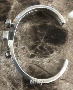 Vintage Andy Cadman White Turquoise & Sterling Silver Navajo Bangle Bracelet 925
