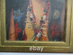 Vintage Antique Oil Painting Portrait Of A Native American Indian With Jewelry