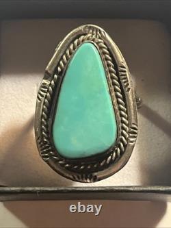 Vintage Antique Old Pawn Native American Navajo Turquoise Sterling Ring Size7.25