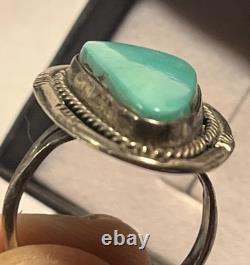 Vintage Antique Old Pawn Native American Navajo Turquoise Sterling Ring Size7.25