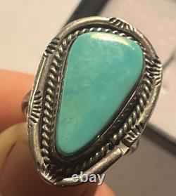 Vintage Antique Old Pawn Native American Navajo Turquoise Sterling Ring Size7.25