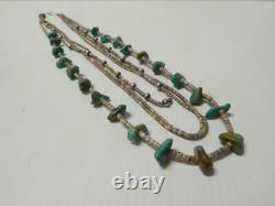 Vintage Antique Santo Domingo Pueblo Indian Turquoise Nugget + Heishi Necklace