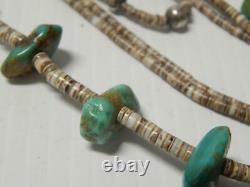 Vintage Antique Santo Domingo Pueblo Indian Turquoise Nugget + Heishi Necklace