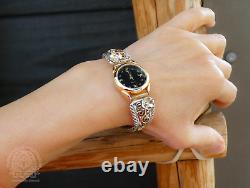 Vintage Authentic Native American Navajo 12KGF Silver Women's Flower Watch Band