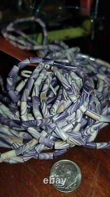 Vintage Authentic Purple White Quahog Wampum Rare Jewelry Beads- Strand of 50