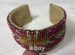 Vintage Beaded Bracelet Native Cuff Leather Jewelry